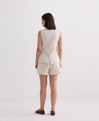 Women's Cotton Tweed Vest Jacket Set in Cream