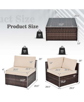 6PCS Patio Rattan Furniture Set Cushioned Sofa Coffee Table Garden
