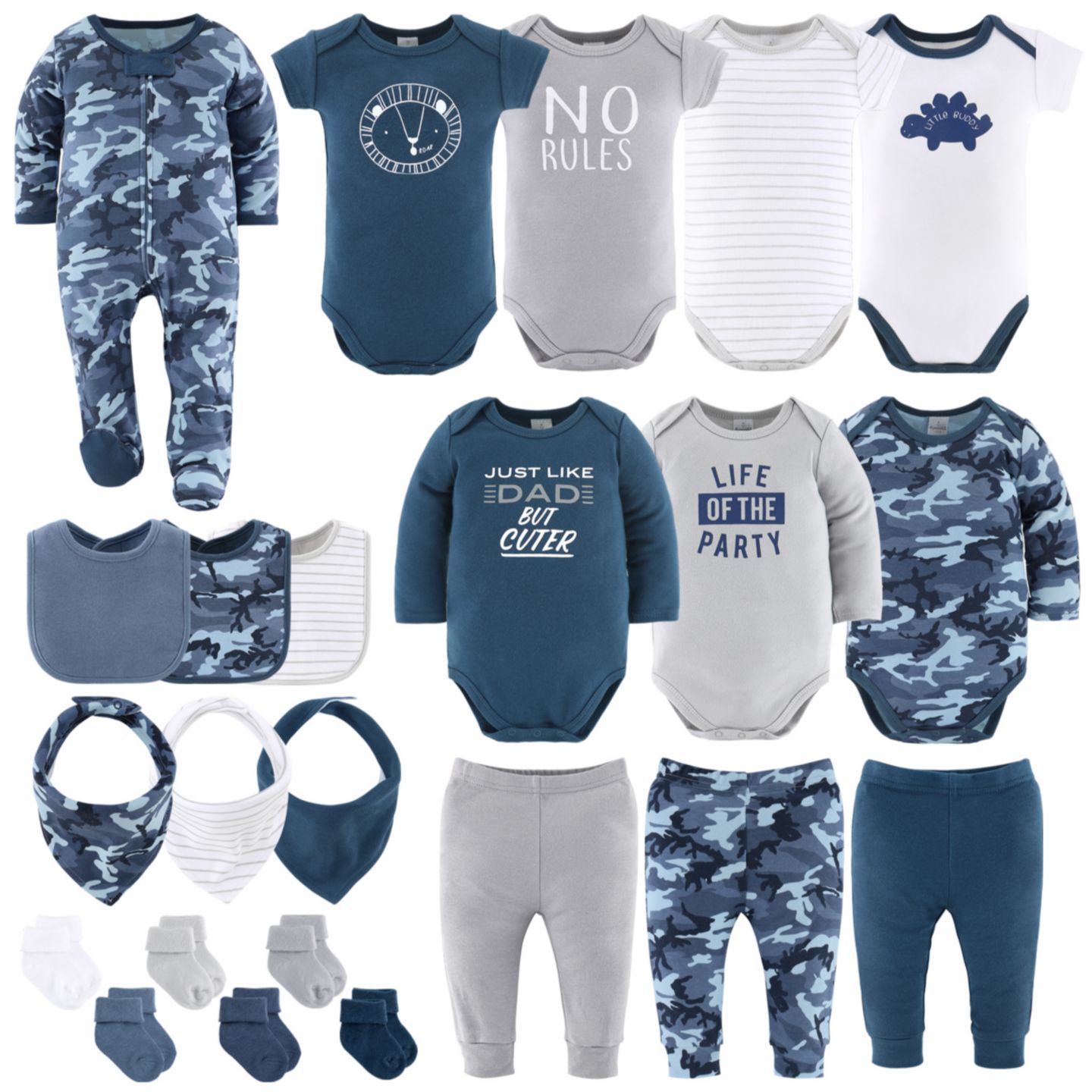 Комплекты The Peanutshell Layette Gift Set Boys, Blue Camo, 23 Essential Pieces, Blue для мальчиков-малышей, цвет: Синий — фото 1