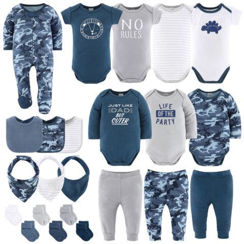 Комплекты The Peanutshell Layette Gift Set Boys, Blue Camo, 23 Essential Pieces, Blue для мальчиков-малышей, цвет: Синий