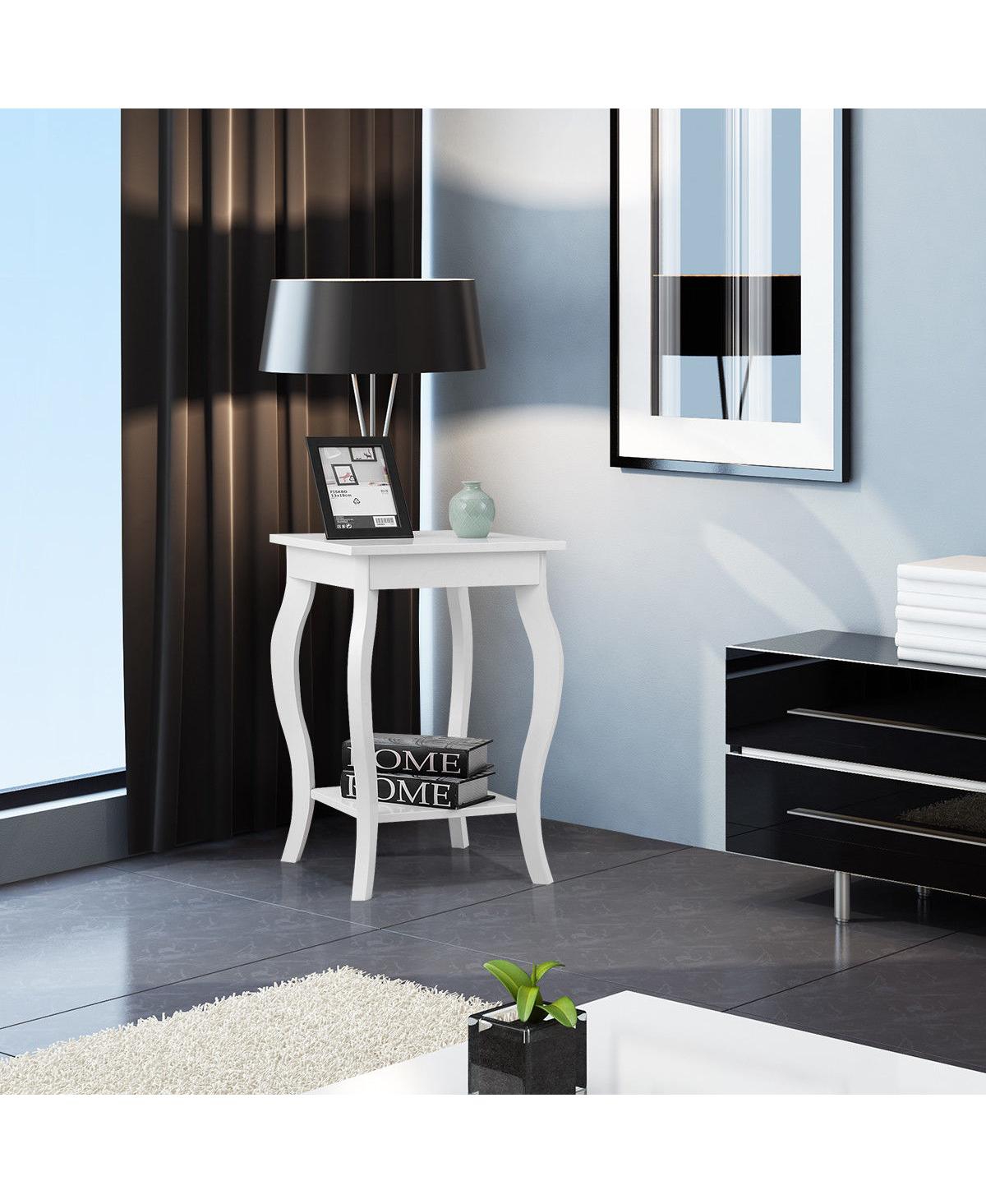 Gymax Accent Side Table Sofa End Table Nigh stand Coffee Table w/ Storage Shelf- White