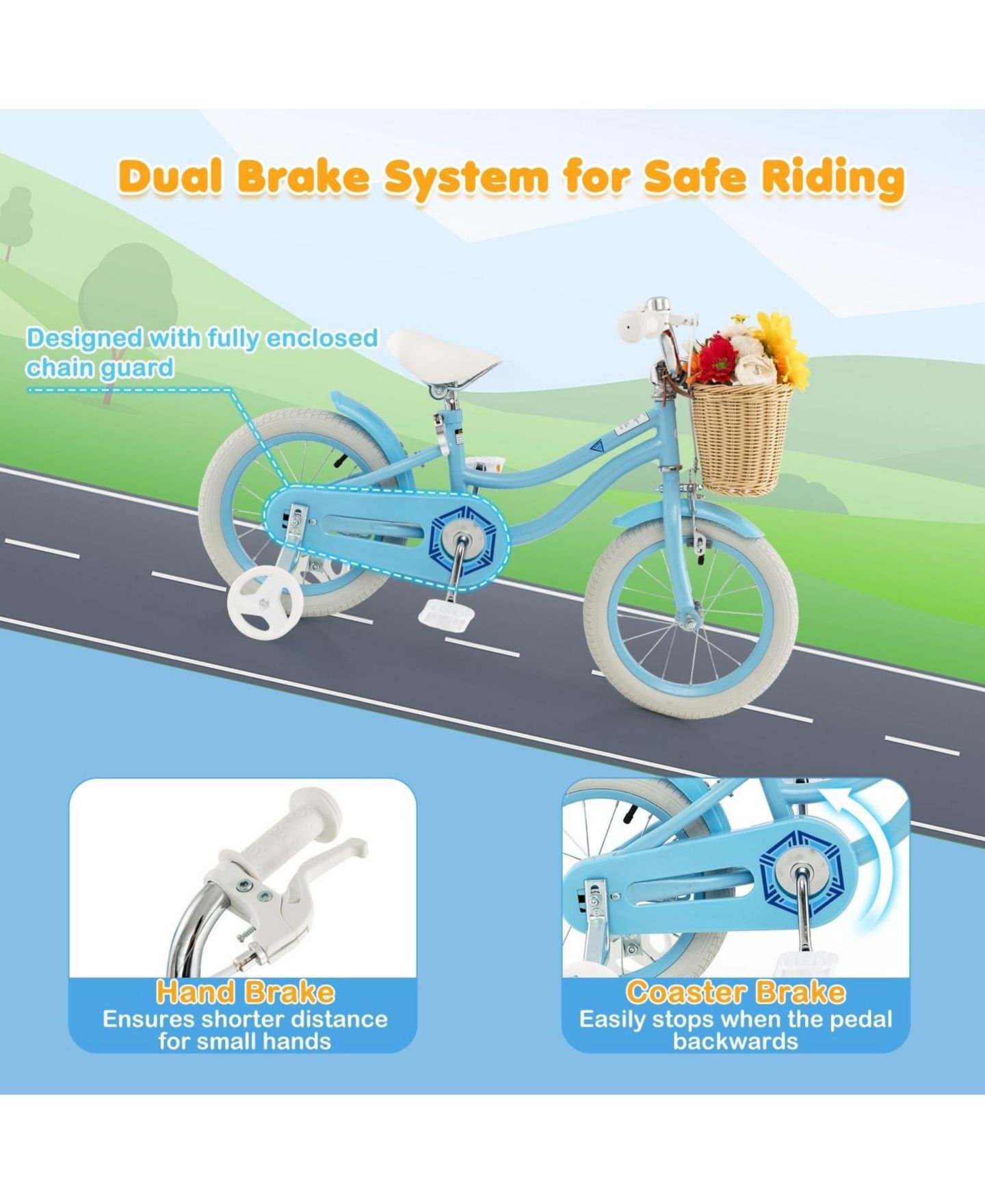Детская игрушка HONGGE 14-Inch Kids' Bike with Training Wheels and Adjustable Seat & Handlebar, Ages 3-5 — фото 7