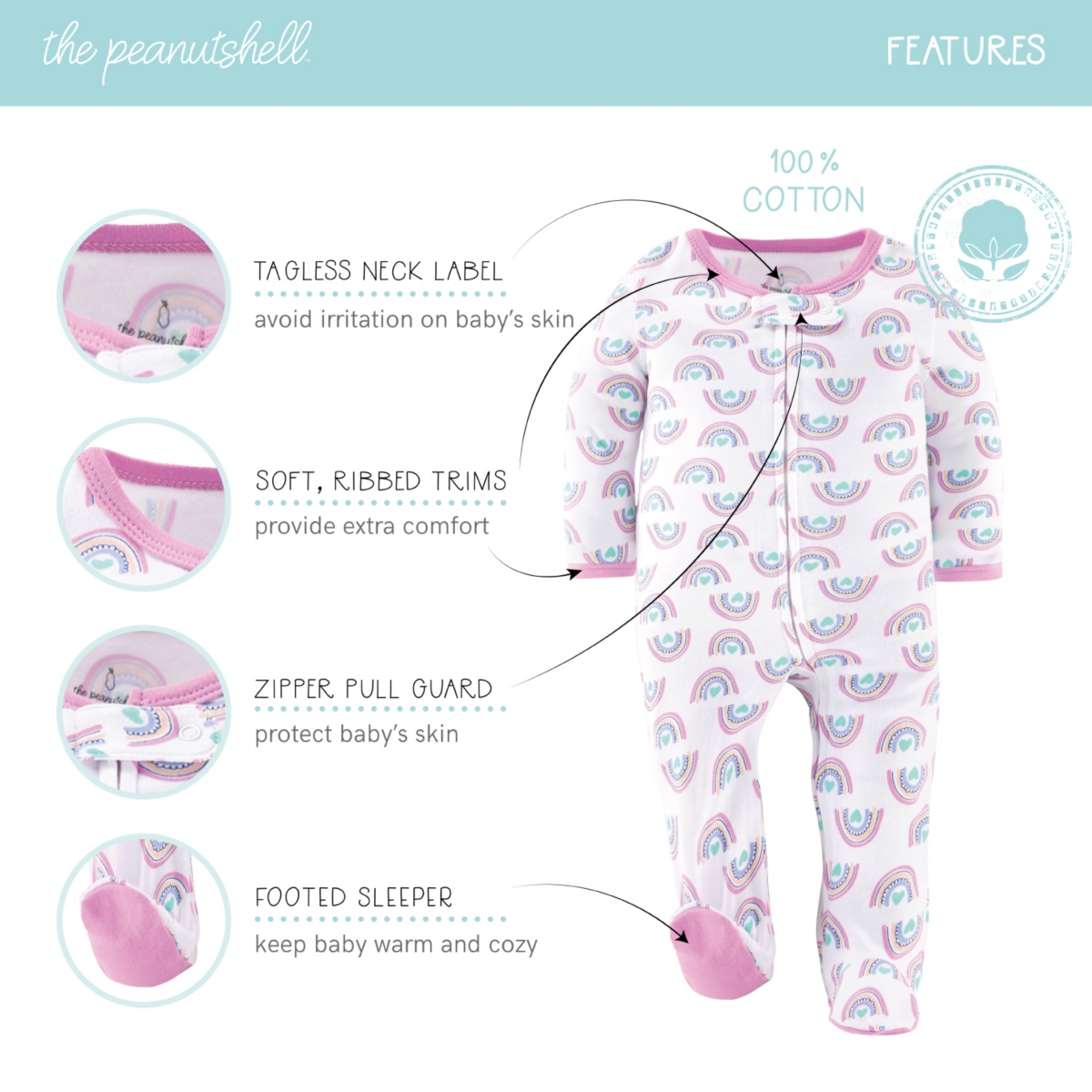 The Peanutshell Baby Girls Dino Footed Sleepers for Girls, 3 Pack -blue/green