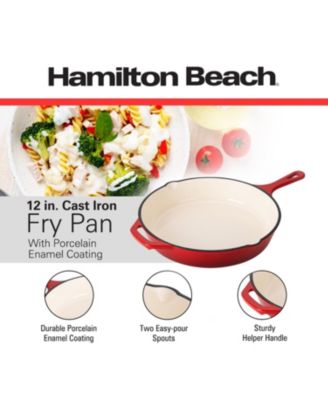 Enameled Cast Iron Fry Pan 12-Inch Red, Cream Enamel Coating, Skillet Pan for Stove Top and Oven