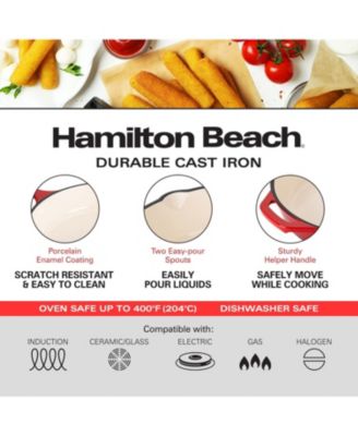 Enameled Cast Iron Fry Pan 12-Inch Red, Cream Enamel Coating, Skillet Pan for Stove Top and Oven