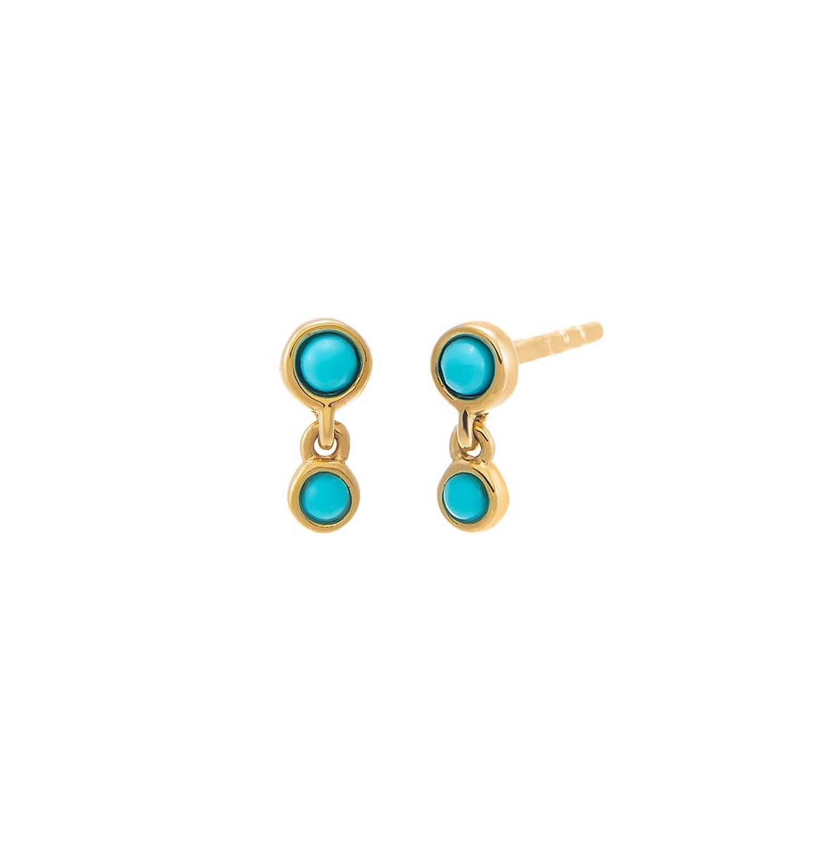 Turquoise Double Bezel Shaker Stud Earring 14K - 14k gold