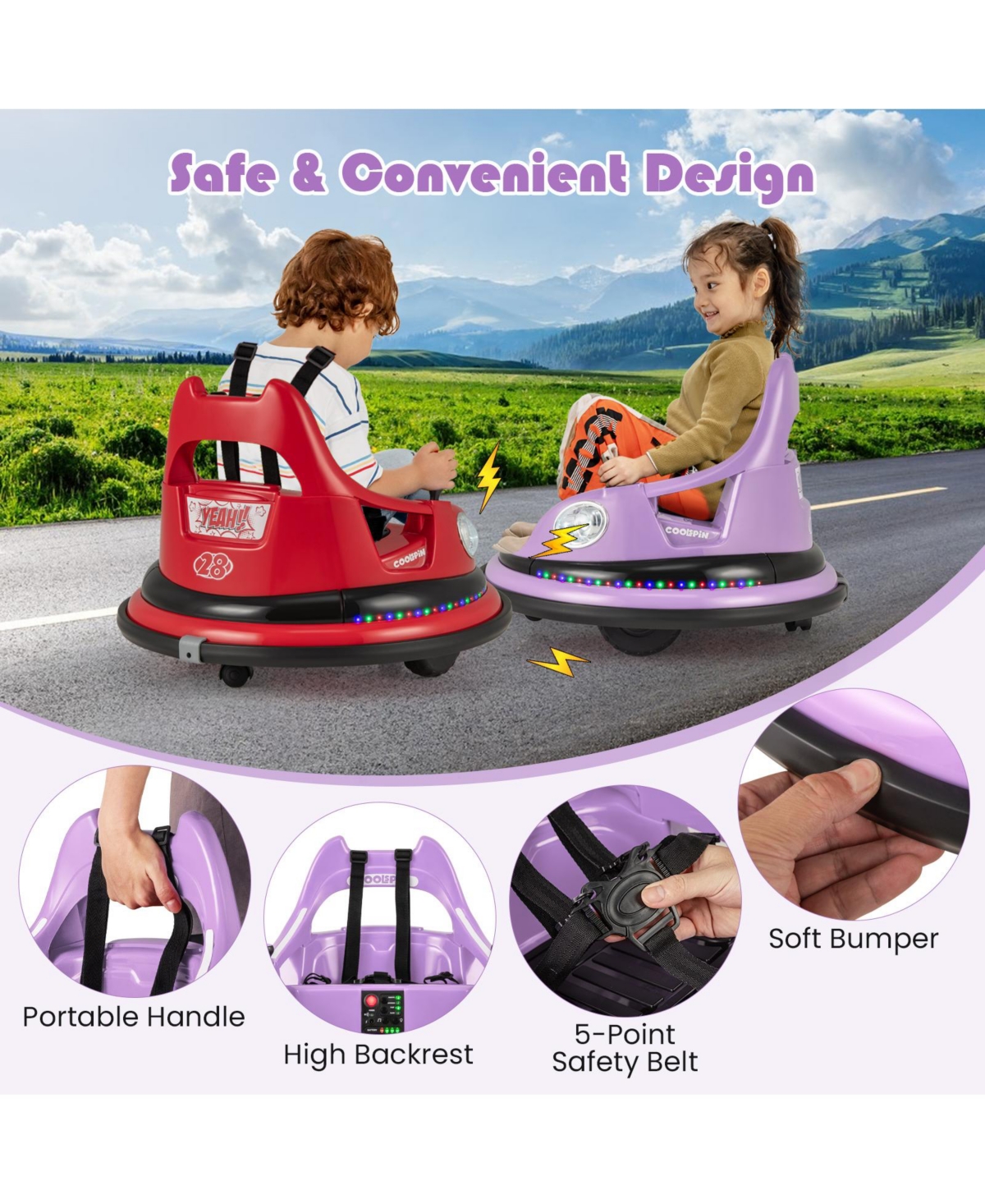 Hongge 12V Kids Ride On Bumper Car with Remote Control and Dual Joysticks