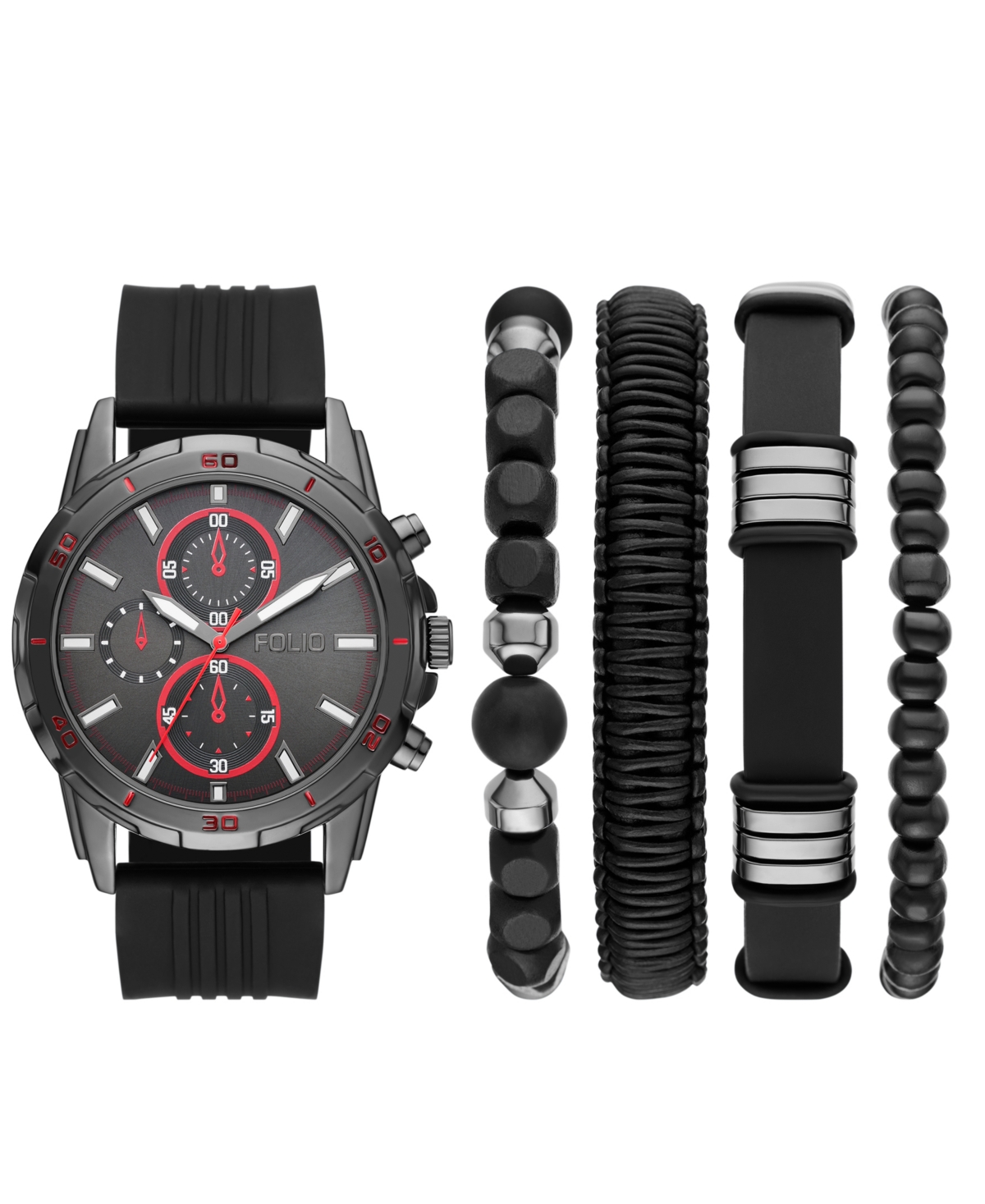 Men's Three Hand Black Silicone Watch, 47mm - Black