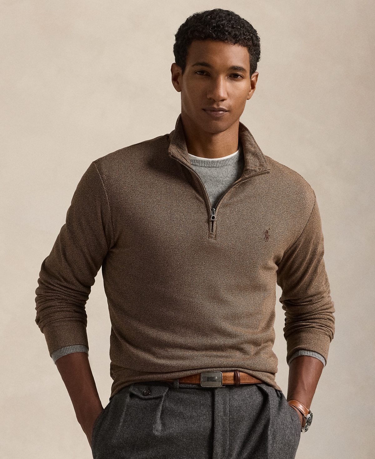 Polo Ralph Lauren Men's Luxury Jersey Herringbone Pullover In Brown