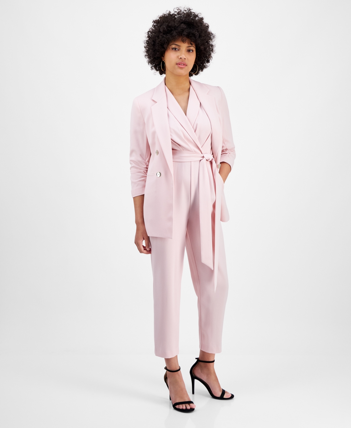 BAR III WOMEN'S FAUX DOUBLE-BREASTED SCRUNCH-SLEEVE BLAZER, EXCLUSIVELY AT MACY'S
