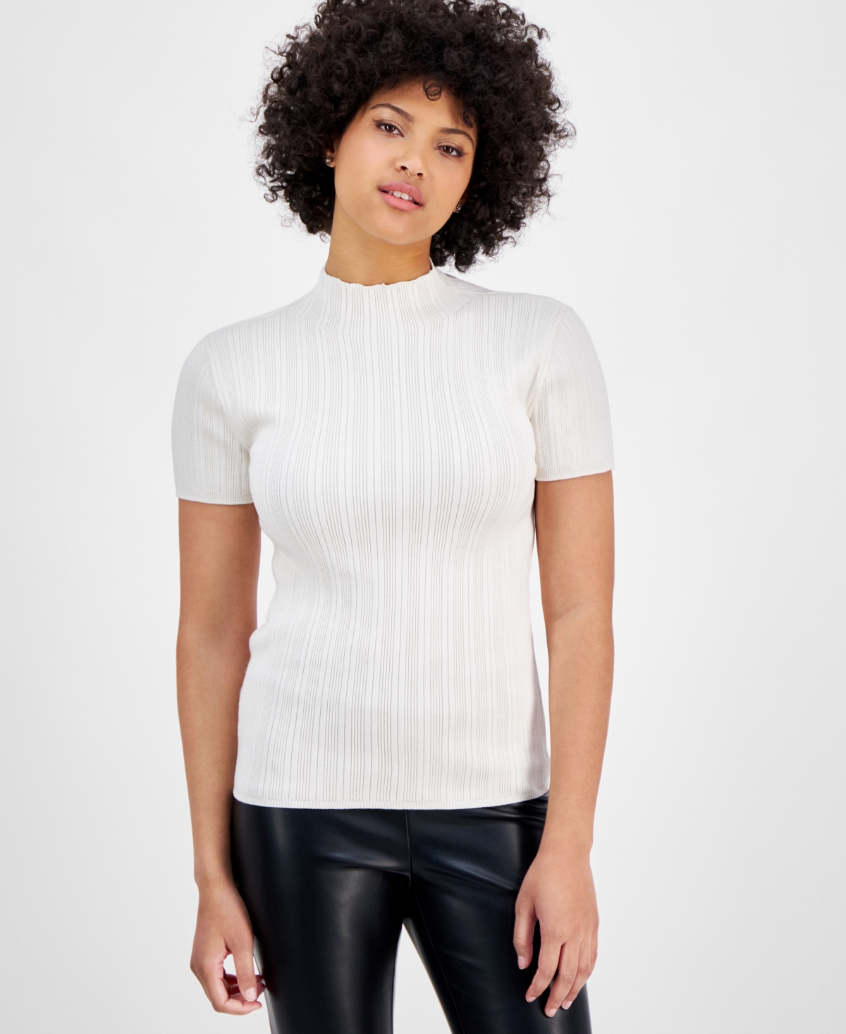 Bar Iii Women's Ribbed Cap-sleeve Sweater, Exclusively At Macy's In Bar White