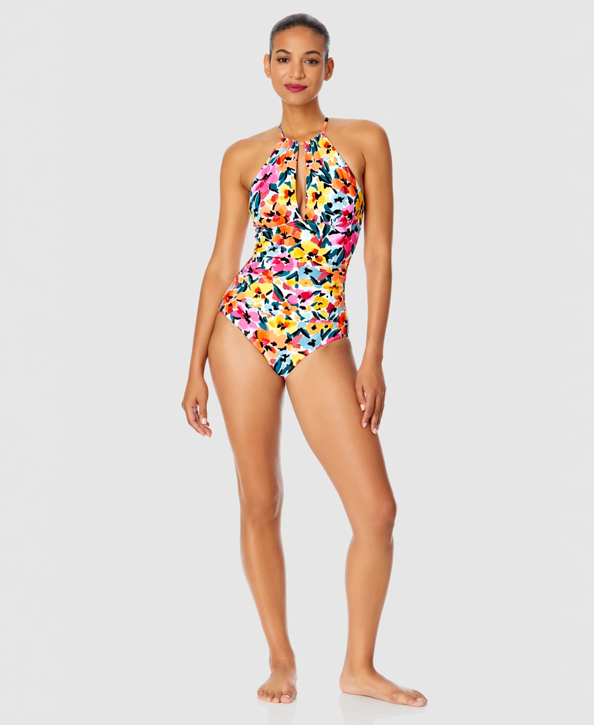 Shop Anne Cole Women's Floral-print High-neck One-piece Swimsuit In Multi
