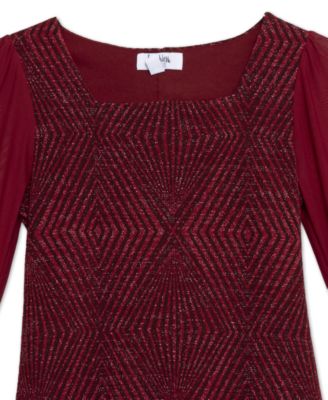 Big Girls Knee Length Square Neck Long Sleeve Dress