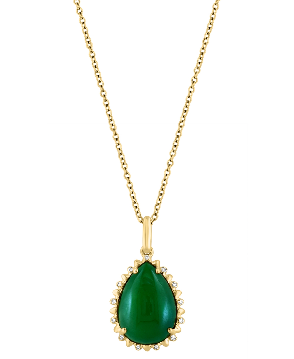 EFFY COLLECTION EFFY PEAR-SHAPE DYED JADE & DIAMOND (1/20 CT. T.W.) 18" PENDANT NECKLACE IN 14K YELLOW GOLD 