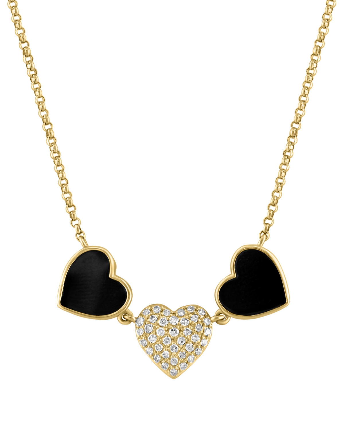 EFFY COLLECTION EFFY ONYX & DIAMOND (1/10 CT. T.W.) HEART COLLAR NECKLACE IN 14K GOLD, 18" + 1" EXTENDER 