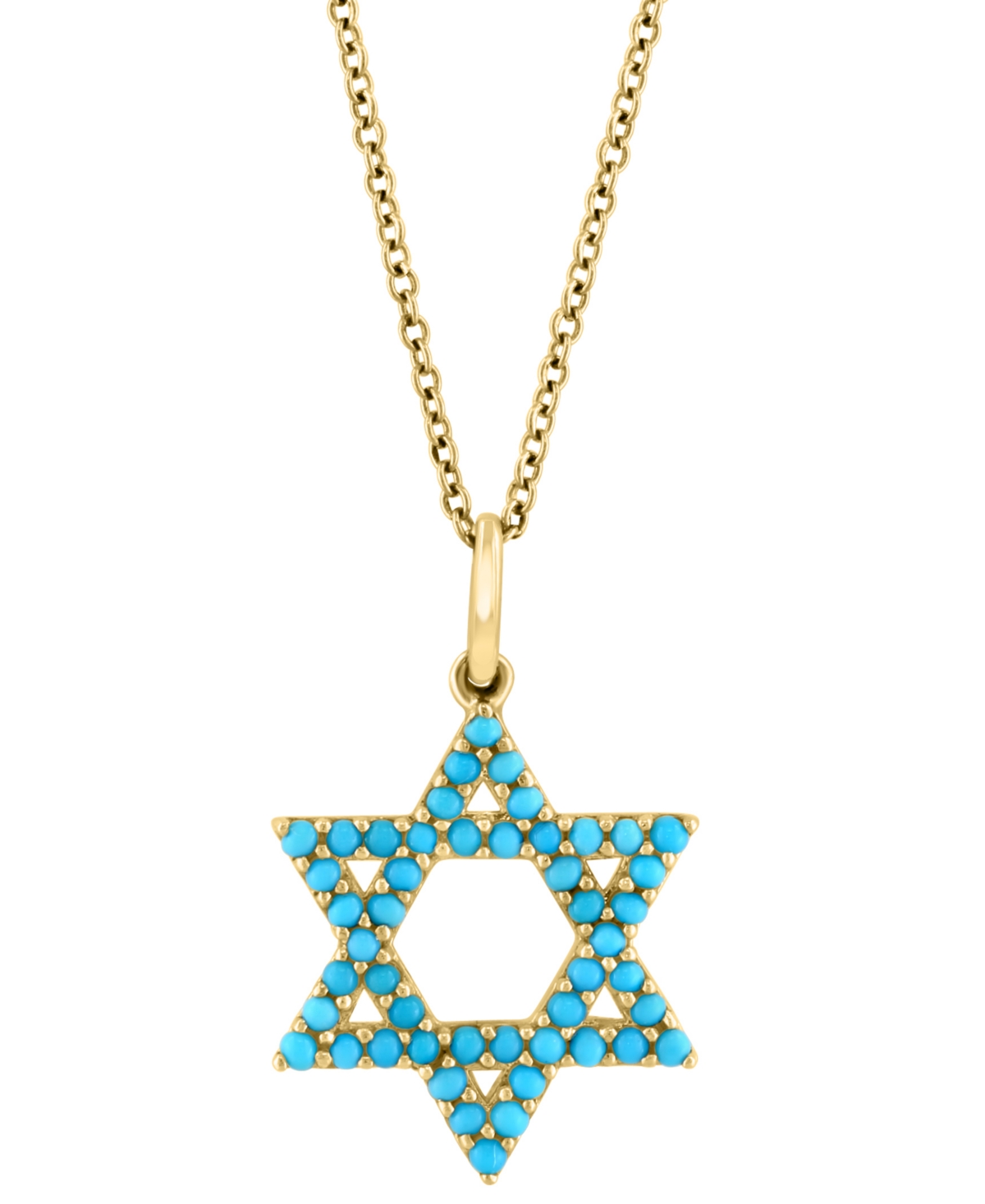EFFY COLLECTION EFFY TURQUOISE STAR OF DAVID PENDANT NECKLACE IN 14K YELLOW GOLD, 18" + 1" EXTENDER 