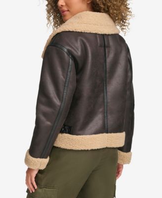 Levi's Women's Faux Shearling Aviator Jacket - Macy's Levi's Women's Faux Shearling Aviator Jacket - Macy's