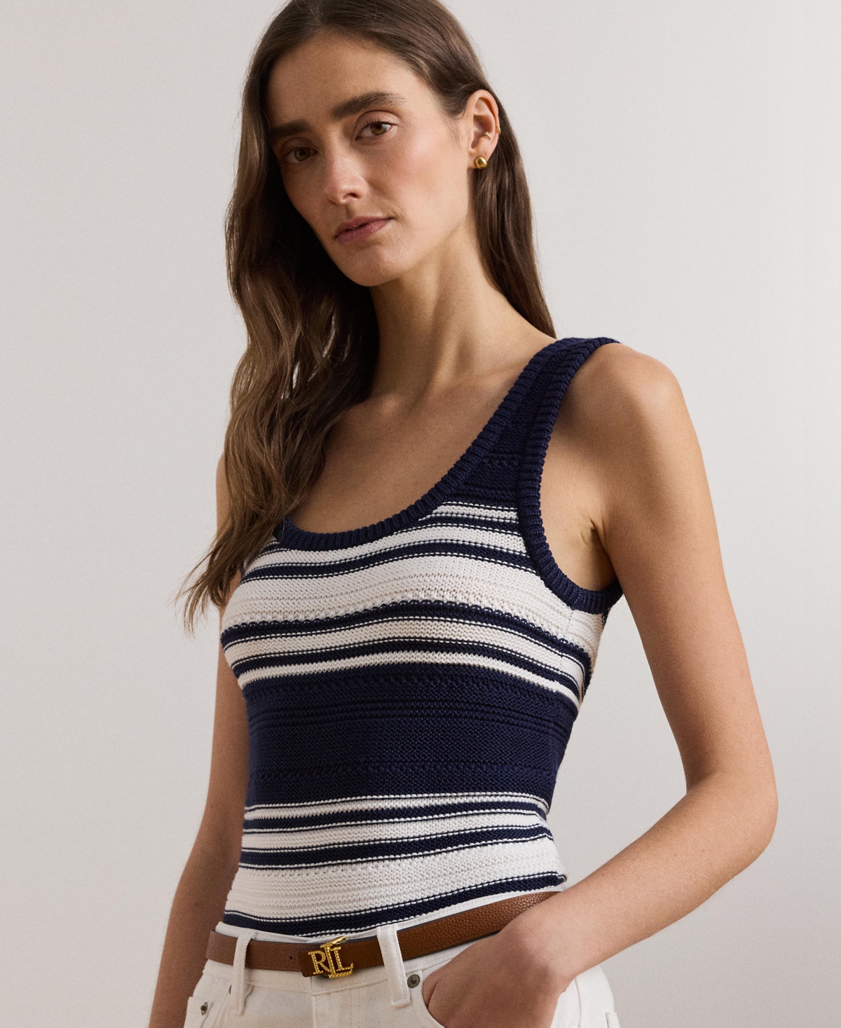 Lauren Ralph Lauren Women's Striped Cotton-Blend Sweater Tank Top -White