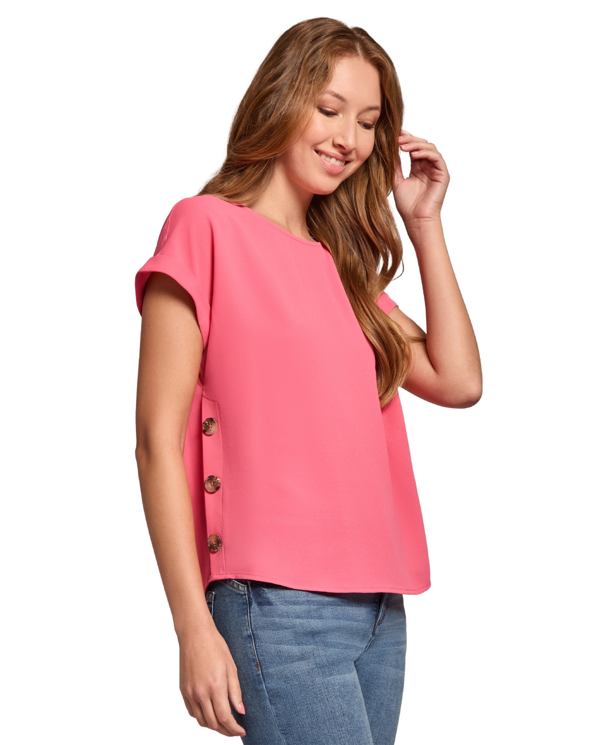 Jones New York Women's Crepe Button-Accent Short-Sleeve Blouse
