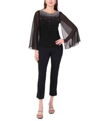 MSK Women's Crystal-Embellished Flutter-Sleeve Top - Macy's