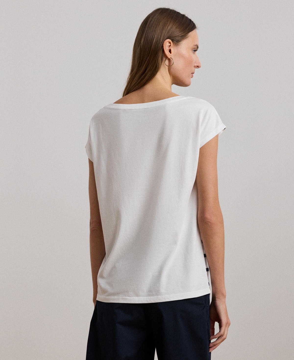 Lauren Ralph Lauren Women's Striped Anchor-Graphic Jersey Tee -Refined Navy