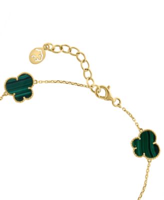 EFFY&reg; Malachite Clover Station Fine Link Chain Bracelet in 14k Gold