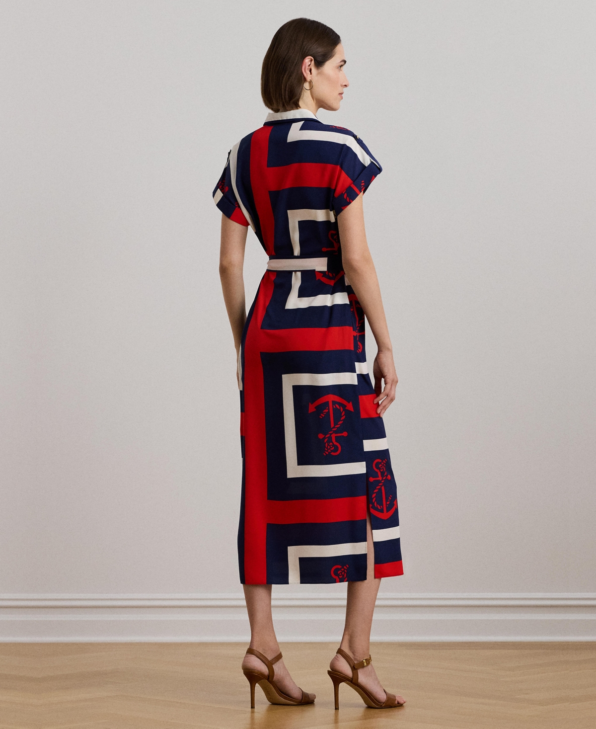 Lauren Ralph Lauren Women's Anchor-Print Belted Crepe Shirtdress