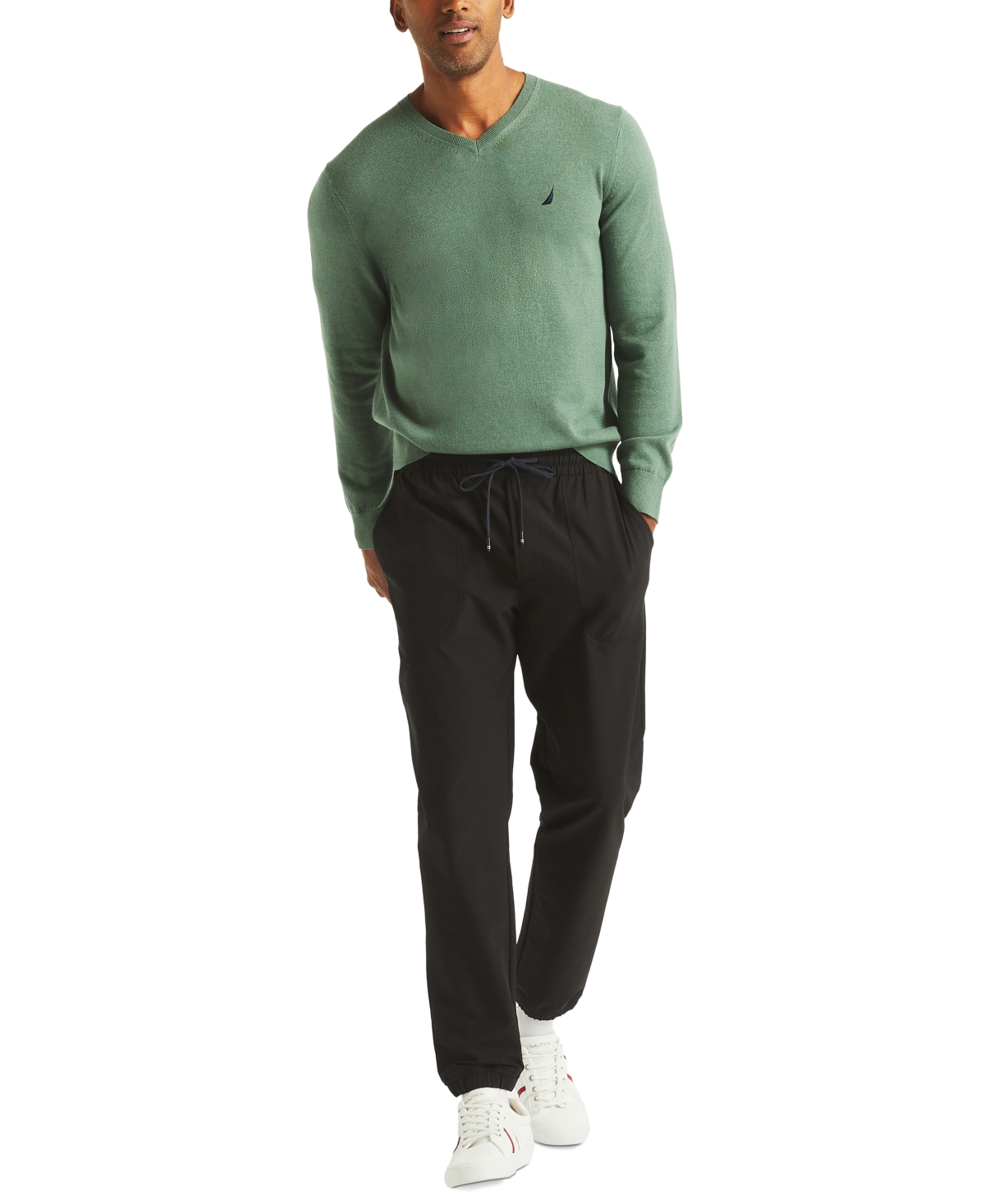 Nautica Men's Navtech V-neck Sweater In Arctic Fox Heather