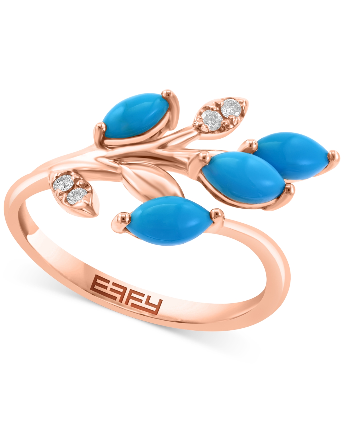 Effy Collection Effy Turquoise & Diamond (1/20 Ct. T.w) Branch Statement Ring In 14k Rose Gold In Turquoise