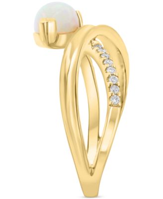 EFFY&reg; Ethiopian Opal (1-1/6 ct. t.w.) & Diamond (1/5 ct. t.w) Crisscross Statement Ring in 14k Yellow Gold