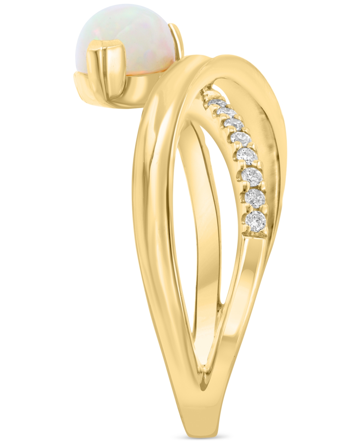 Effy Collection Effy Ethiopian Opal (1-1/6 Ct. T.w.) & Diamond (1/5 Ct. T.w) Crisscross Statement Ring In 14k Yellow In Opal