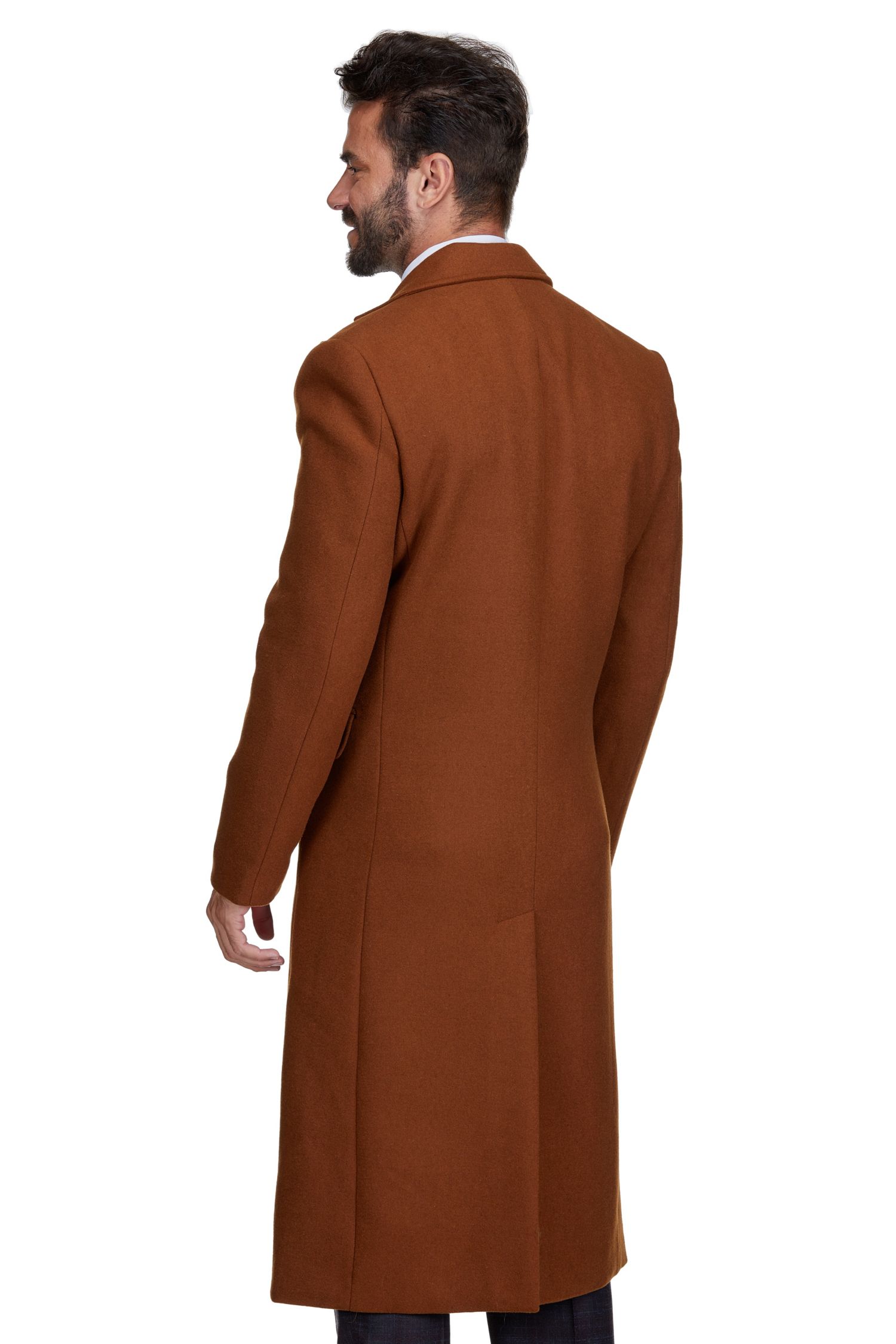 Big & Tall Double-Breasted Knee Length Wool Blend Three Button Long Overcoat Top Coat