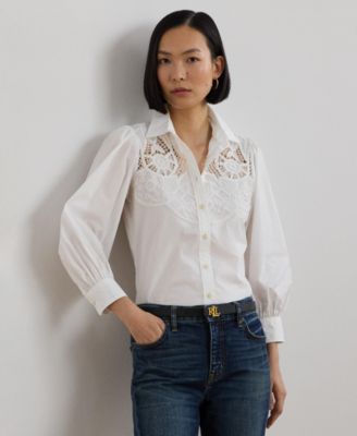 Ralph Lauren Women's Eyelet Cotton Shirt Yellow Size X-Small