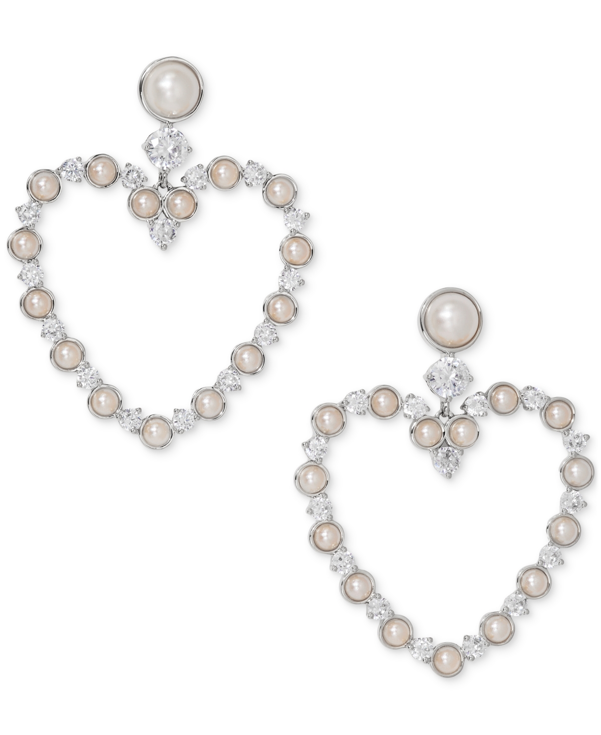 Ajoa Imitation Pearl & Cubic Zirconia Open Heart Drop Earrings In Rhodium