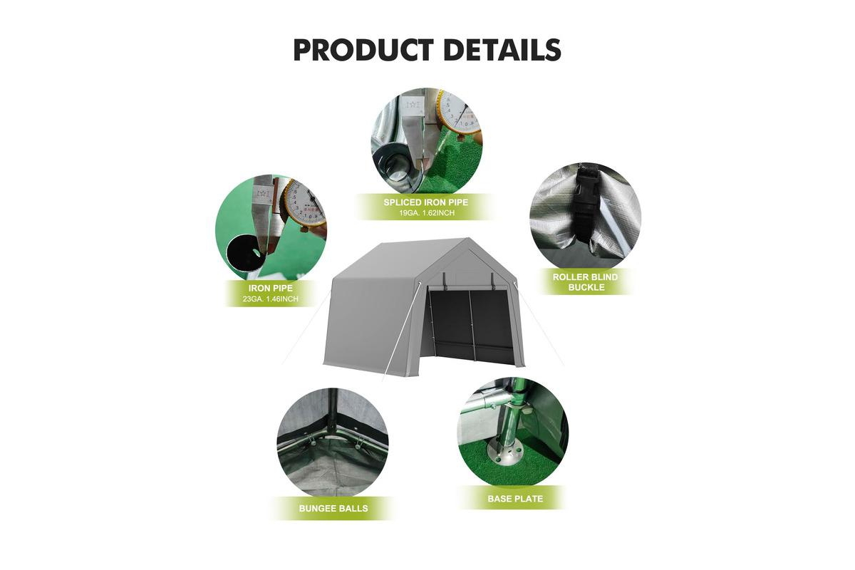 gaomon 10' x 10' Motorcycle Storage Shed, Heavy Duty Portable Tent with Rolled Zipper Door, Waterproof Design for Atv, Motorcycle, Bike, Firewood, and