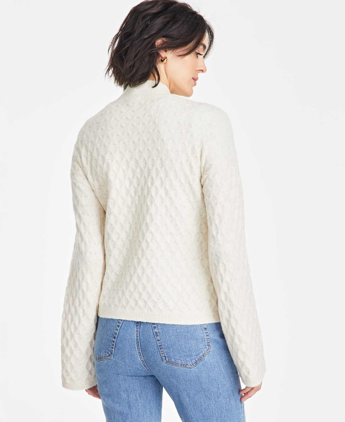 On 34th Women's Textured Mock-neck Sweater, Exclusively At Macy's In Natural Oat