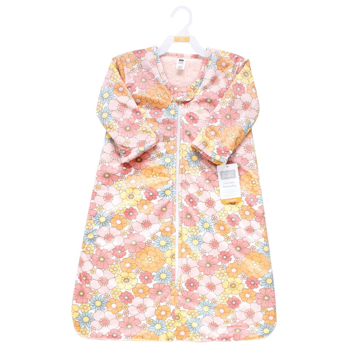 Hudson Baby Baby Girls Long Sleeve Plush Faux Fur Sleeping Bag, Wearable Blanket, 0-6 Months - Peace love flowers