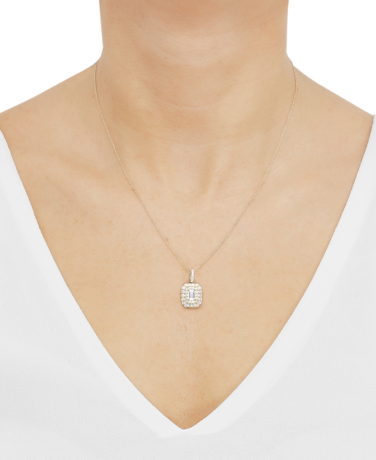 Grown With Love Lab Grown Diamond Emerald-cut & Round Halo 18" Pendant Necklace (1-1/4 Ct. T.w.) In 14k White Or Yel In Yellow Gold