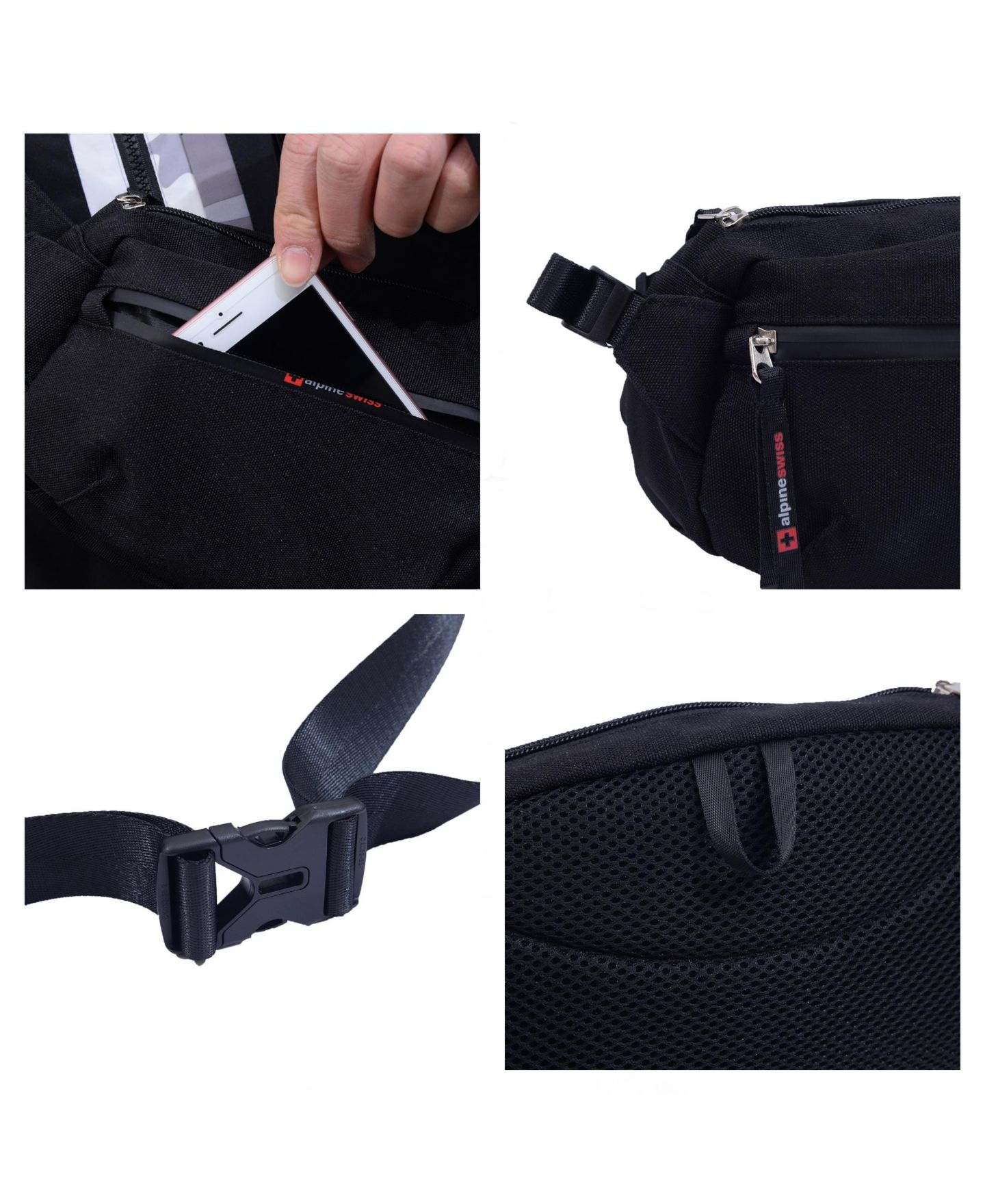 Мужская сумка Alpine Swiss Fanny Pack Adjustable Waist Sling Crossbody Chest Pack Bum, цвет: Чёрный — фото 4
