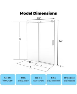 Shower Door, 56-60" W × 76" H Frameless Sliding Shower Door,Waterproof Glass Shower Door with Stainless Steel Handle and Seal Strip, 5/16" (8mm) Easy-Clean Tempered Glass, Brushed Nickel