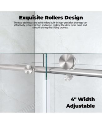 Shower Door, 56-60" W × 76" H Frameless Sliding Shower Door,Waterproof Glass Shower Door with Stainless Steel Handle and Seal Strip, 5/16" (8mm) Easy-Clean Tempered Glass, Brushed Nickel