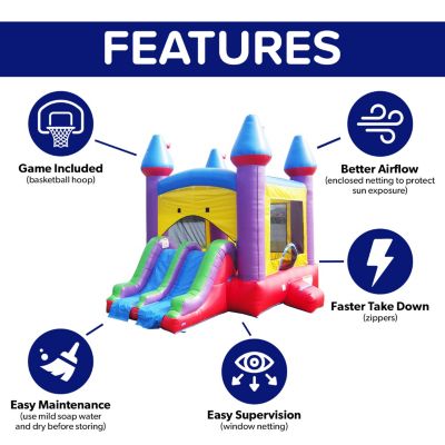 HeroKiddo Jelly Bean Castle Commercial Grade Bounce House with Dual Slide (with Blower), Kids and Adults, Basketball Hoop, Inflatable, Outdoor Indoor, Birthday Party Rental