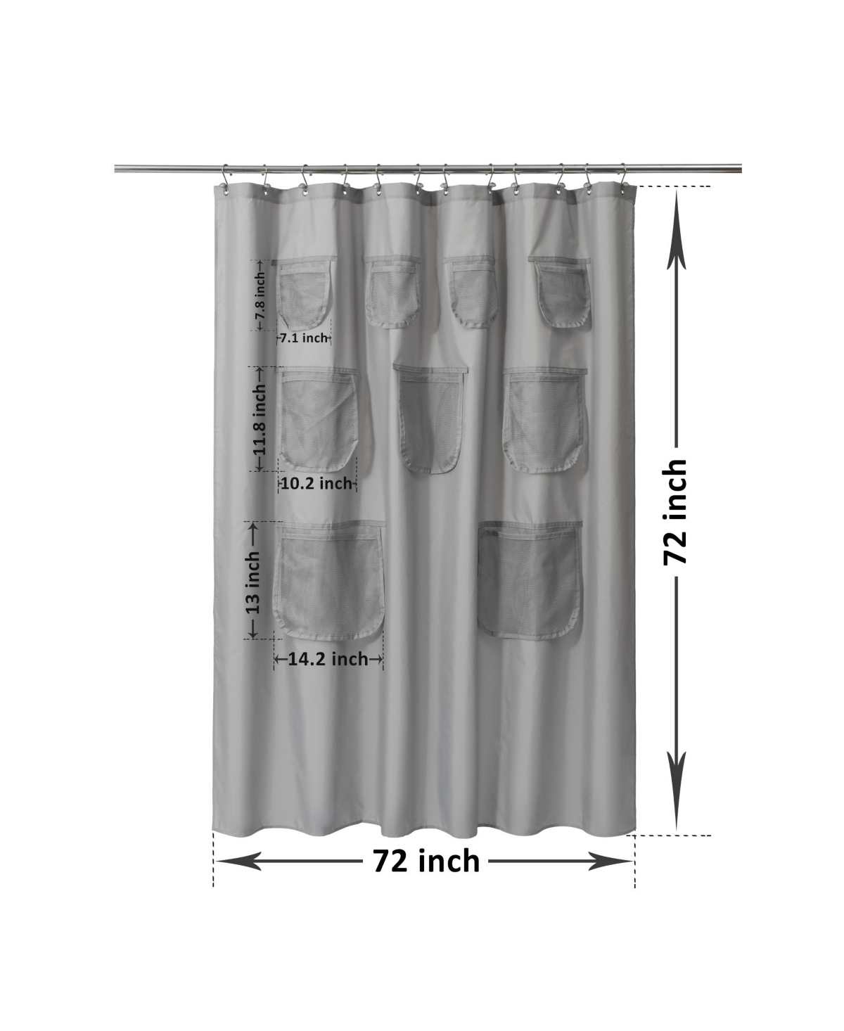 Awesome Home Waterproof Shower Curtain with Mesh Pockets, 71