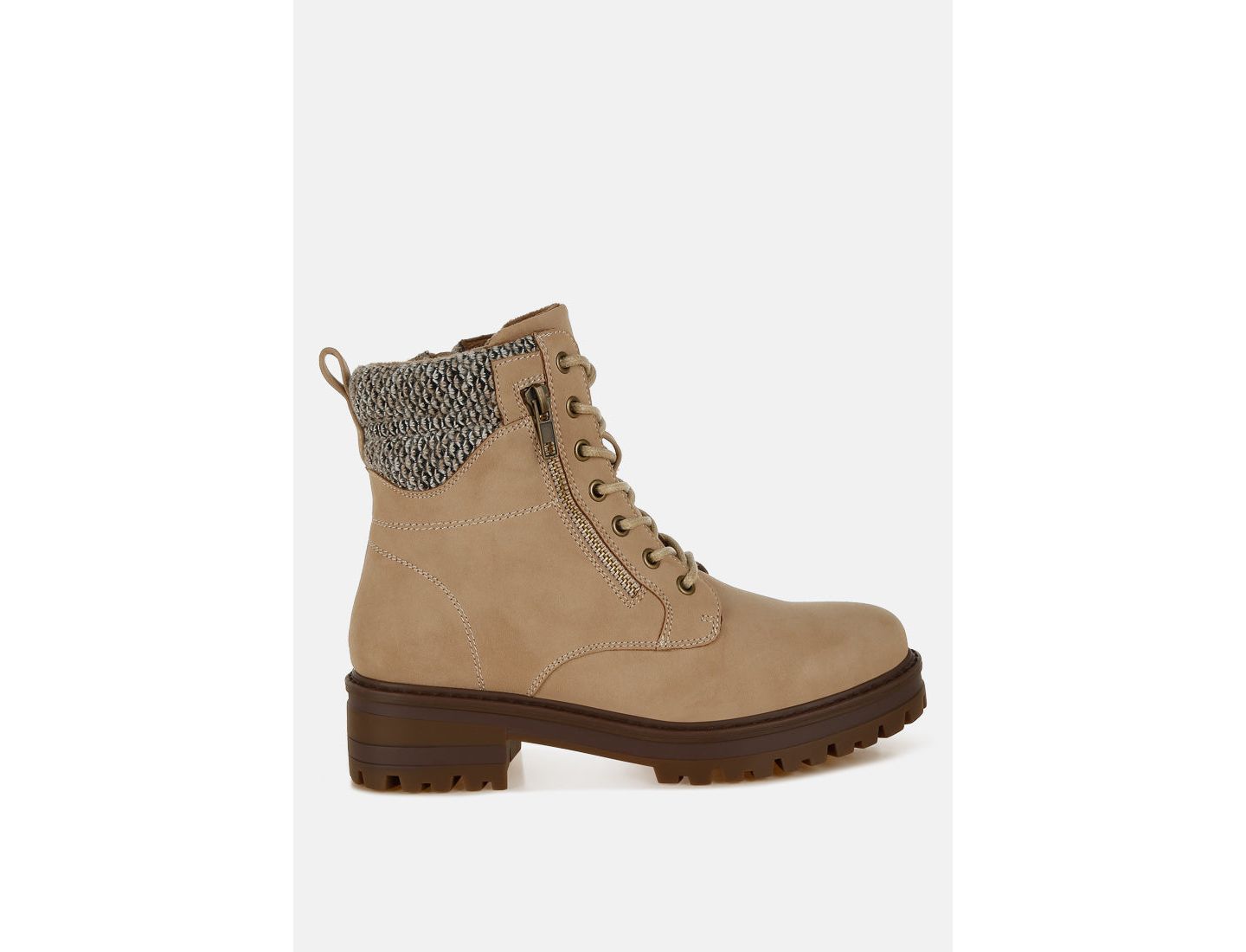Женские ботинки London Rag Mahisha Knitted Collar Zip-Up Hiker, цвет: Бежевый — фото 2