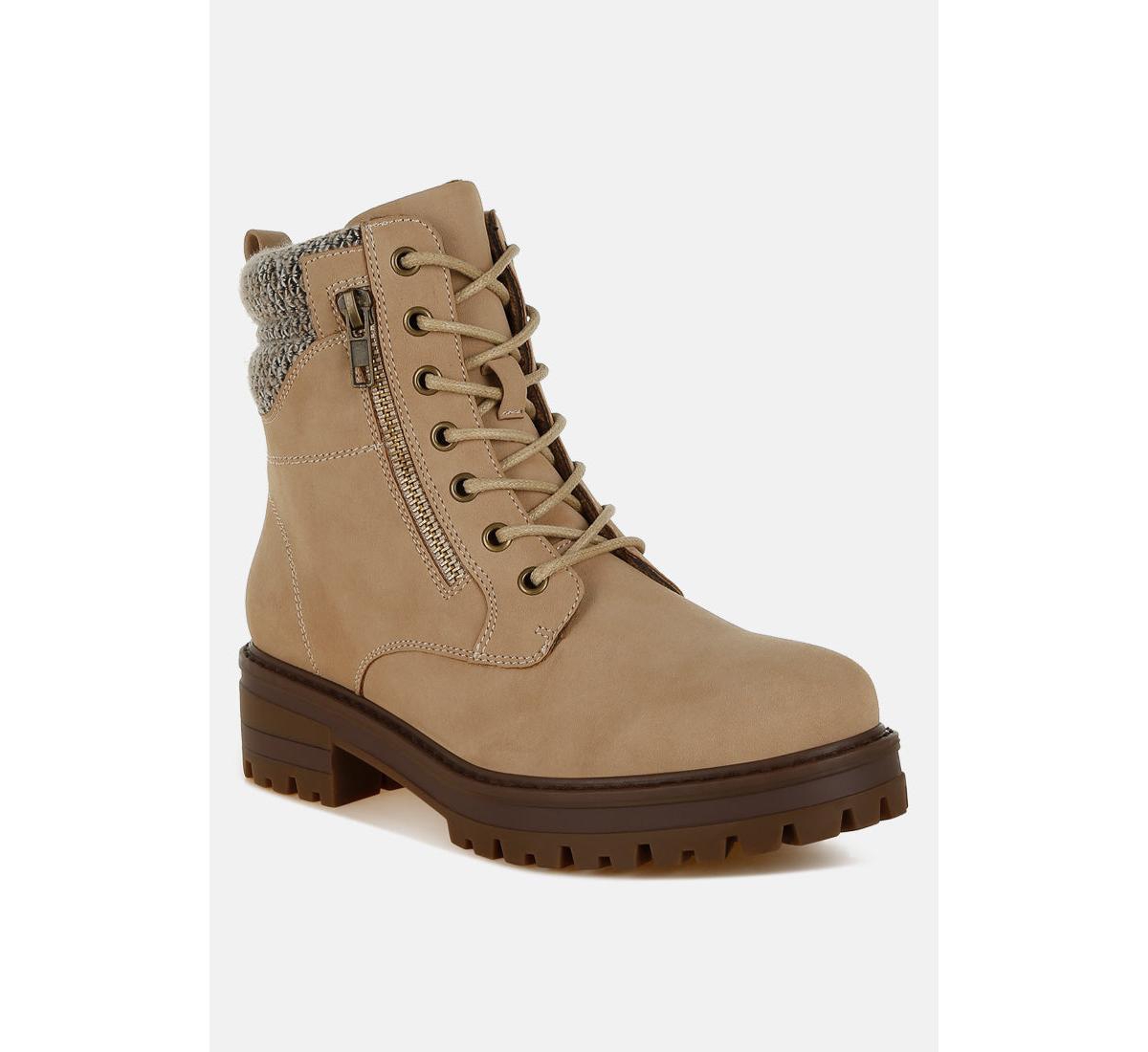 London Rag Mahisha Knitted Collar Zip-Up Hiker Boots