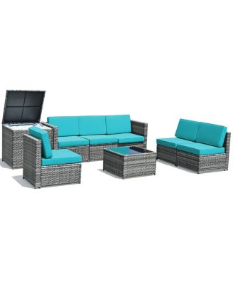 8 Piece Wicker Sofa Rattan Dinning Set Patio Furniture with Storage Table