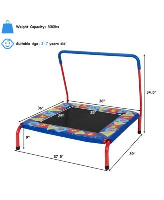 36'' Kids Square Trampoline Indoor Outdoor Rebounder W/Foam Handrail Alphabet Pad