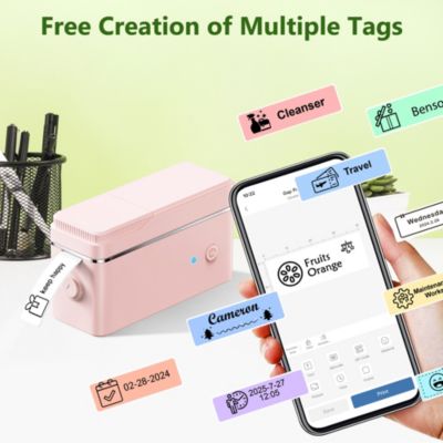 POLONO P31S Label Maker: Portable Bluetooth Thermal Printer w/ Tape, Templates – For Home, Office, Storage & Stickers – Blue.