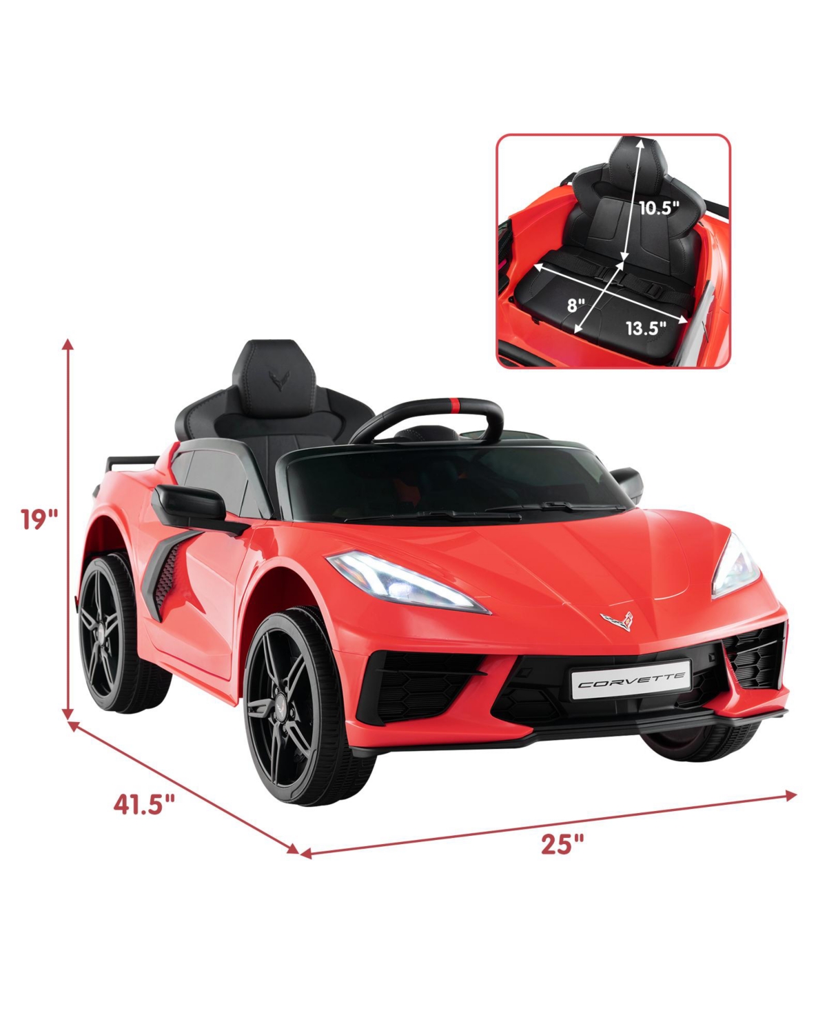 Hongge 12V Electric Kids Ride On Car Licensed Chevrolet Corvette C8 with Remote Control Ages 3+ Years Old- Red
