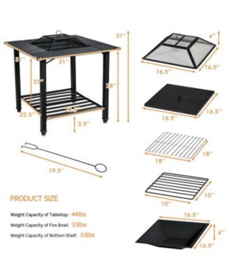 31 Inch Outdoor Fire Pit Dining Table with Cooking BBQ Grate